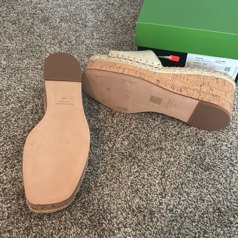 Kate Spade Gold Wedge Shoes with Cork Platform - Picture 3 of 6